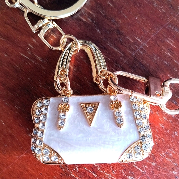 Gold and White Keychain with Eye Charm. New - Picture 3 of 4